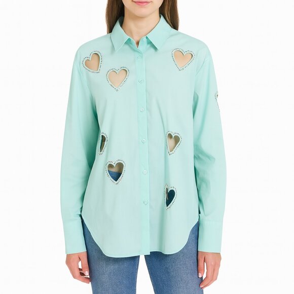 Alice + Olivia Tops - Alice + Olivia Finley Heart Cutout Embellished Mint Cotton Top M